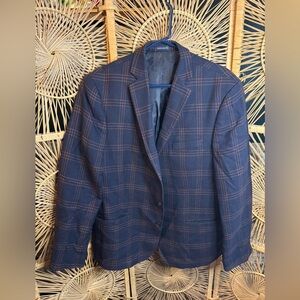 Navy Plaid Blazer‎ – Classic 90s Preppy Jacket – Size 48R